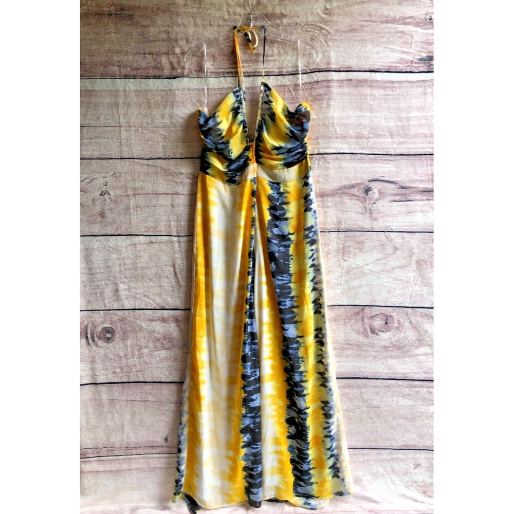 Fashion Nova 1X Jumpsuit Yellow Blue Tie Dye Wide Leg Not Your Perfect Babe Boho